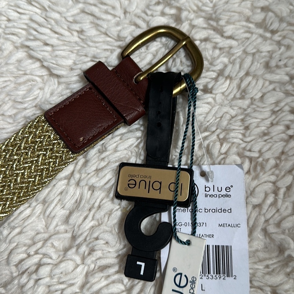 Nwt Linea Pelle Lp Blue Womens Gold Belt Size L — image 5 of 8